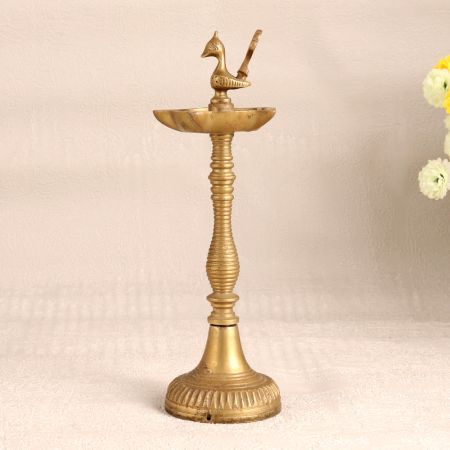 Beautiful Peacock Brass Oil Lamp in Antique Golden Finish