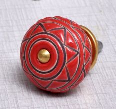 Brown Pattern Etched Ceramic Dresser Knob