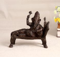 High-Quality Brass Statue of Lord Ganesha Resting on Throne