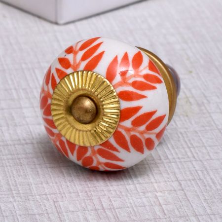 Orange Leaf Ceramic Knob