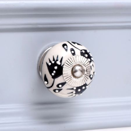 Cream Black Leaf Ceramic Knob