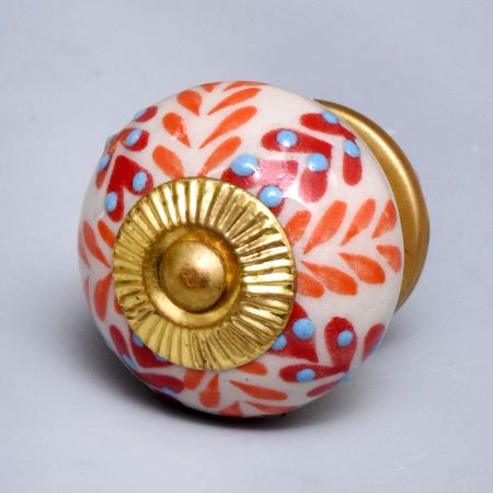 Orange Leaf Ceramic Floral Drawer Knob