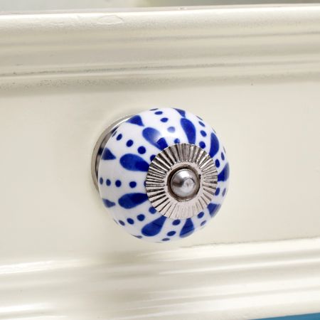 White & Blue Ceramic Floral Knob