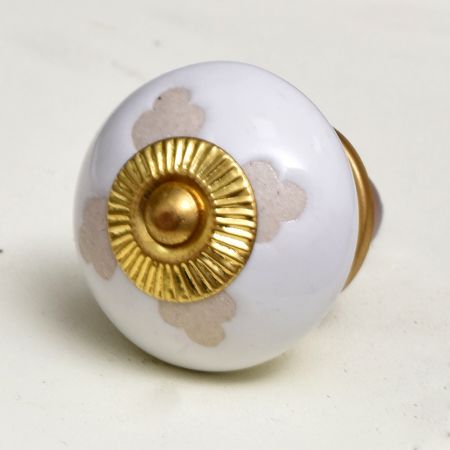 White Etched Ceramic Knob 49