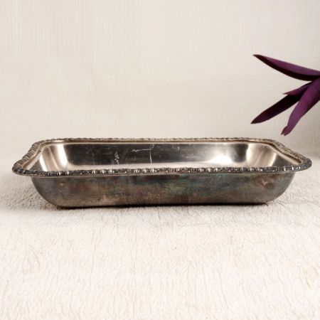 Vintage Rectangle Shaped White Metal Food Tray for Decor