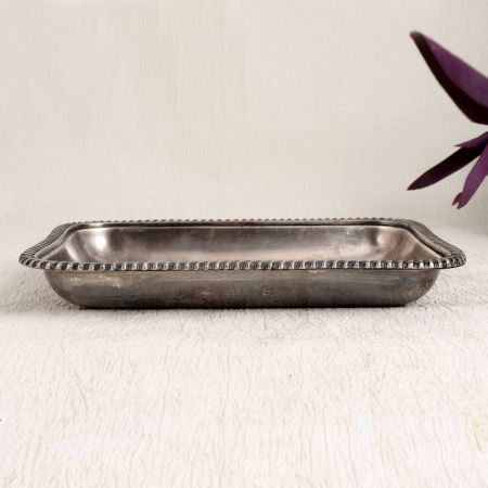 Vintage Handmade White Metal Food Tray in Rectangle Shape