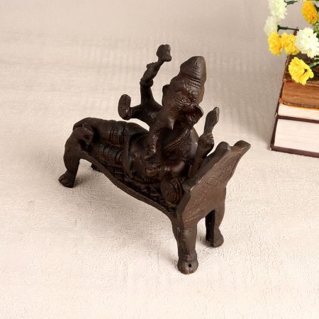 High-Quality Brass Statue of Lord Ganesha Resting on Throne