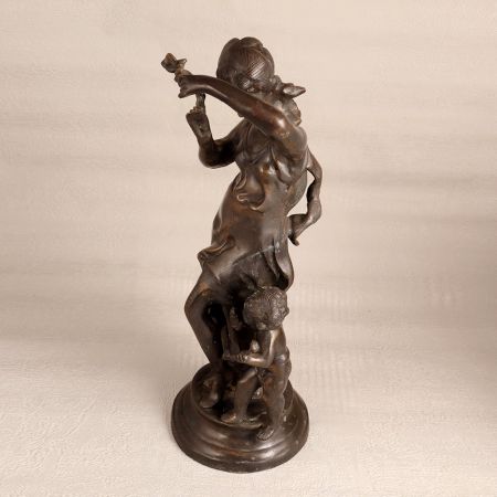 Premium Gray Brass Woman and Child Statue for Decoration