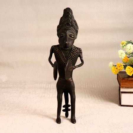 Dark Finish Male Figure Statue Playing Cymbal Made of Brass