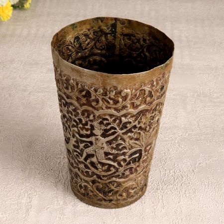 Vintage Finest Brass Glass with Intricate Carving