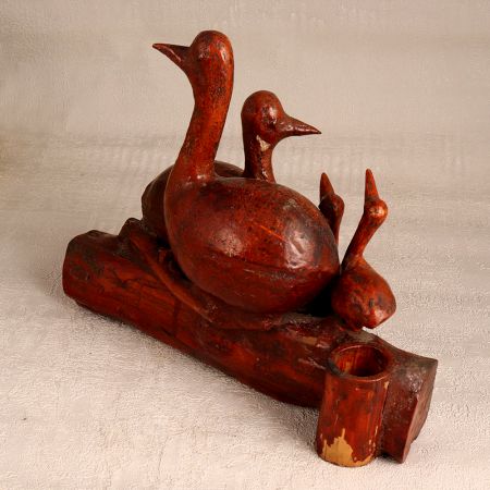 Vintage Wooden Duck Statue in Antique Brown Finish
