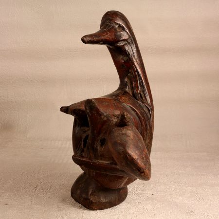 Handmade Vintage Wooden Duck Statue in European Art