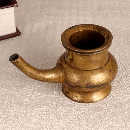 Vintage South India Brass Holy Water Pot with Spout for Decor