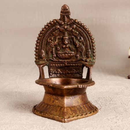 Elegant Brown Gajalaxmi Oil Lamp Made of Finest Brass