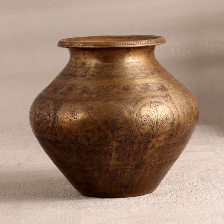 Beautiful Engraved Brass Holy Water Pot in Elegant Brown Finish