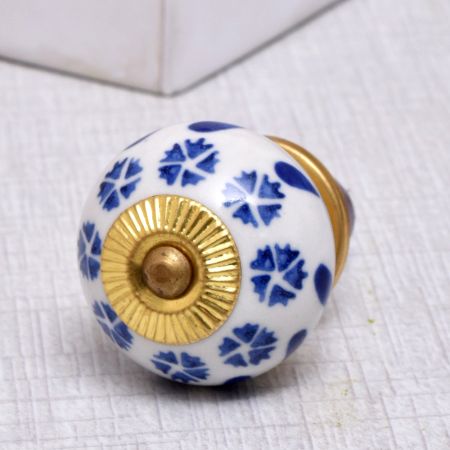Blue Tiny Flower Ceramic Knob