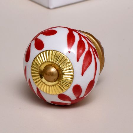 Red Leaf Floral Ceramic Knob