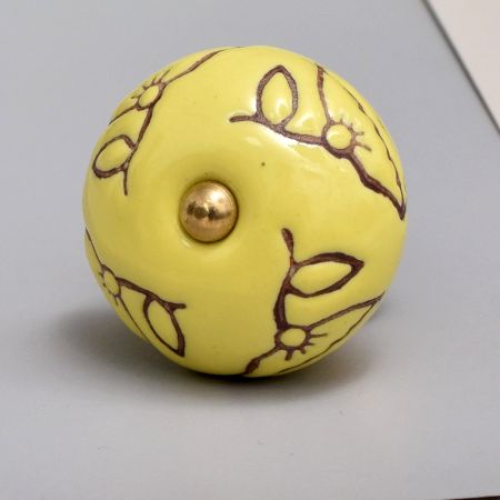 Calla Lily Brown Etched Ceramic Floral Cabinet Knob