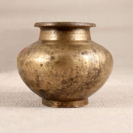 Northern Indian Brass Holy Water Pot in Vintage Brown Finish