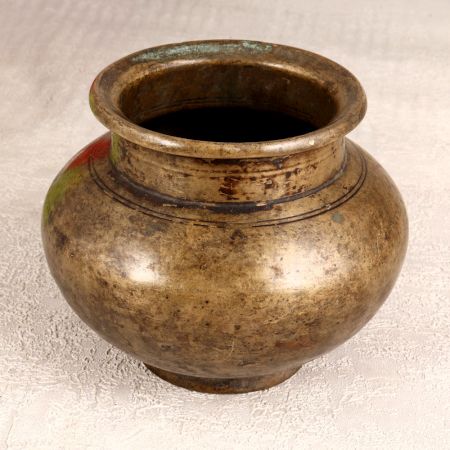 Vintage Finish Brass Holy Water Pot from Gujarat for Decor