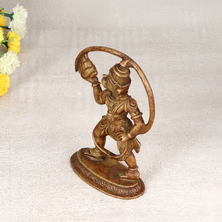 Brown Finish Lord Hanuman Statue with Long Tail Made of Brass