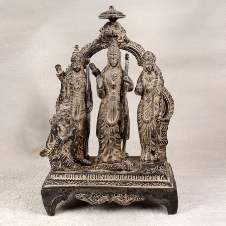 Handcrafted Dark Finish Brass Statue of Ram Darbar for Worship