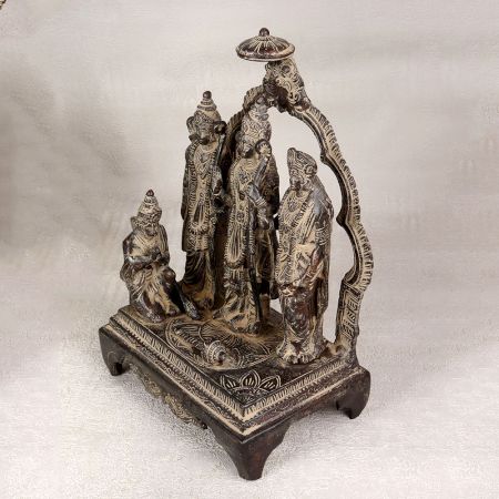Handcrafted Dark Finish Brass Statue of Ram Darbar for Worship