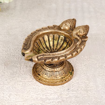 Antique Brown Brass Oil Lamp Diya for Prayer Room