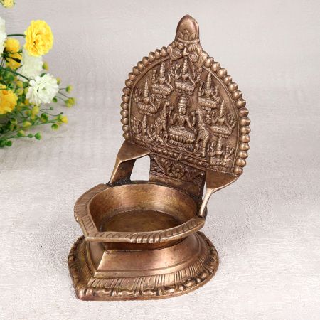 Elegant Brown Gajalakshmi Brass Oil Lamp in South Indian Art