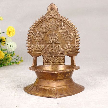 Decorative Finest Brass Gajalaxmi Oil Lamp in Brown Finish