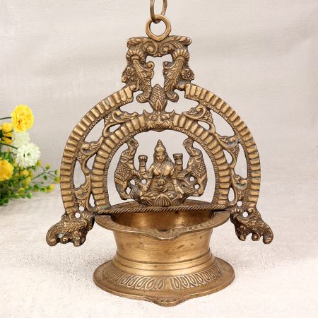 Handmade Hanging Gajalakshmi Oil Lamp Made of Finest Brass