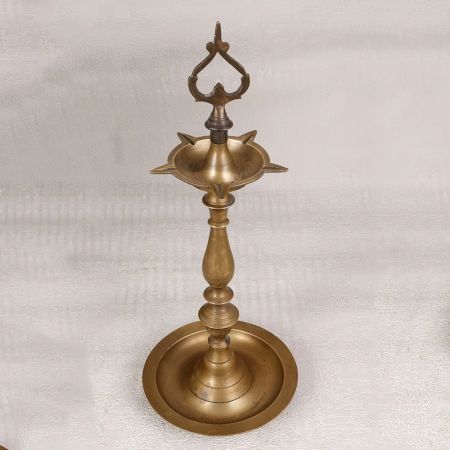 Elegant Brown Brass Oil Lamp from South India for Decor