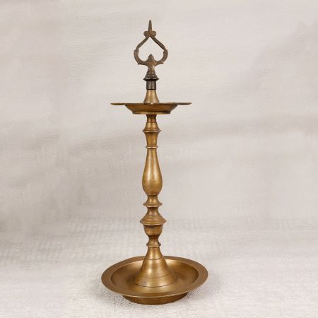 Elegant Brown Brass Oil Lamp from South India for Decor