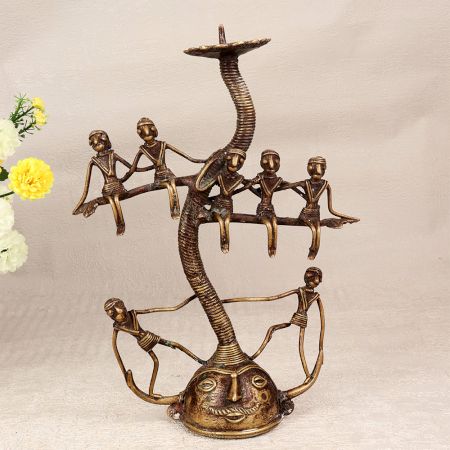 Tribal Art Brass Candle Stand in English Art for Home Decor