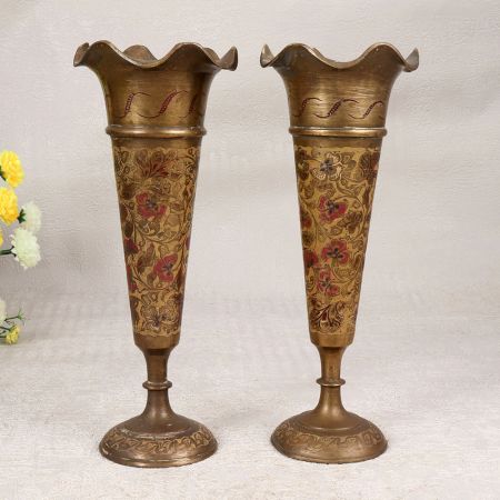 Engraved Finest Brass Flower Pot for Decoration in Set of 2