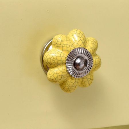 Yellow Crackle Ceramic Wardrobe Knob