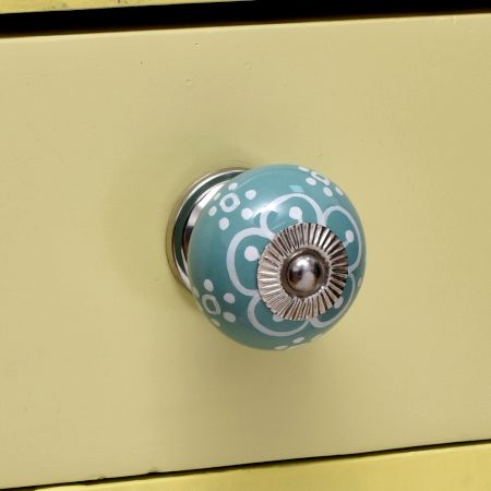 Sea Green Floral Ceramic Knob