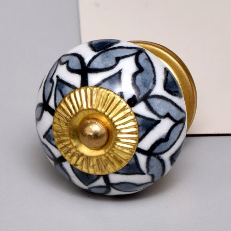 Grey Ceramic Floral Knob