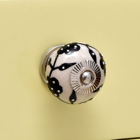 Black Leaf Tiny Flower Ceramic Knob