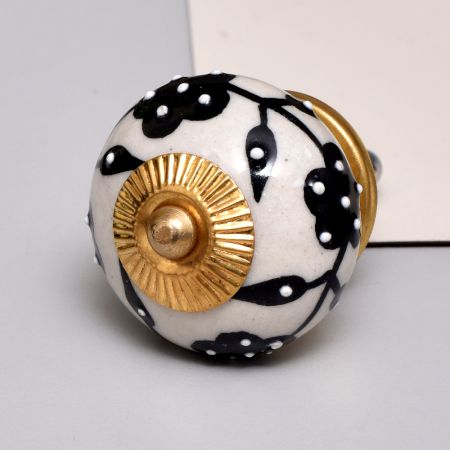 Black Leaf Tiny Flower Ceramic Knob