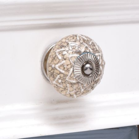 Cream Embossed Detailed Design Ceramic Cabinet Knob