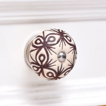 Cream Brown Floral Etched Ceramic Dresser Knob Online