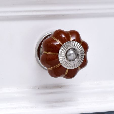 Dark Brown With Gold Line Medium Ceramic Melon Knob