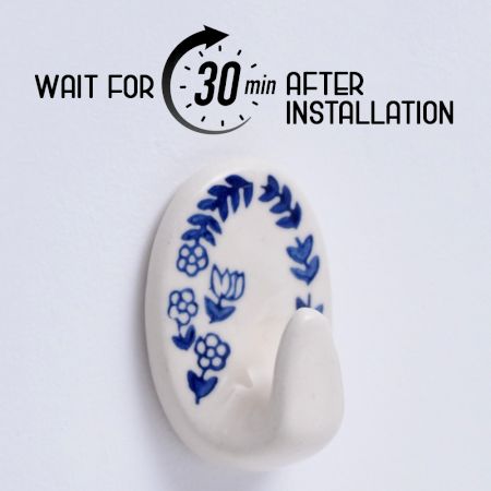 Blue Floral Ceramic No Drill Adhesive Wall Hook
