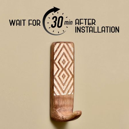 3 Pieces Brown Wooden No Drill Adheshive Wall Hooks