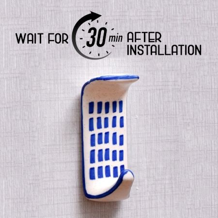 Ceramic Blue Check Adhesive Wall Mounted Hook