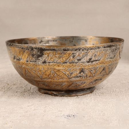 Engraved Brown Bowl in Islamic Art for Home Decoration