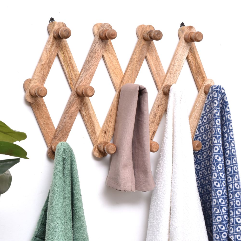4 Pack Rustic Wooden Wall Hooks Heavy Duty Coat Towel Bag Hangers - View #2