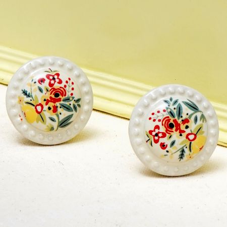 White Yellow Rose Floral Knob