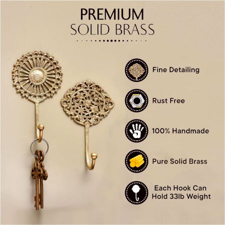 Golden Wall Brass Decorative Hook - Pack of 3